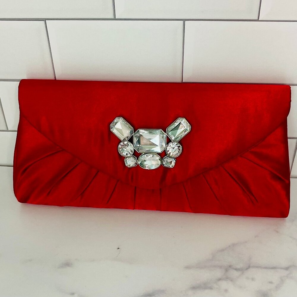 Fioni Bejeweled Satin Clutch NWOT